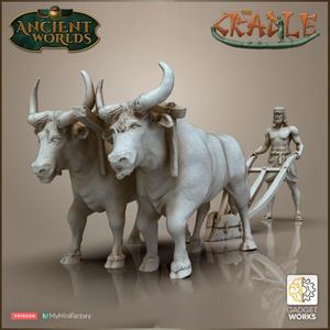 Mesopotamian Plough / Plow with Oxen and Farmer - The Cradle