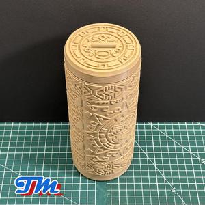Double-layer cylindrical maze piggy bank - Aztec style