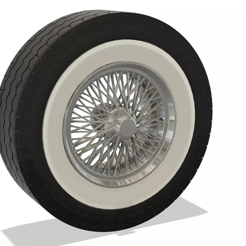 Wire spoke wheel with white wall tire