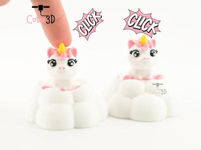 Cutie3D Unicorn On Puffy Cloud Keycap Fidget Clicker Keychain - Cute Backpack Keychain