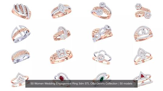 50 Women Wedding Engagement Ring 3dm STL OBJ Details Collection
