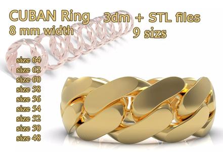 CUBAN Ring  8 mm width all sizes 3D Model Collection