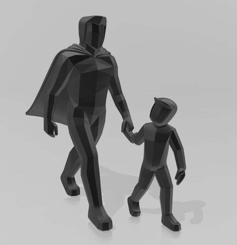 “Hero & Daughter” Minimalist Low‑Poly Sculpture