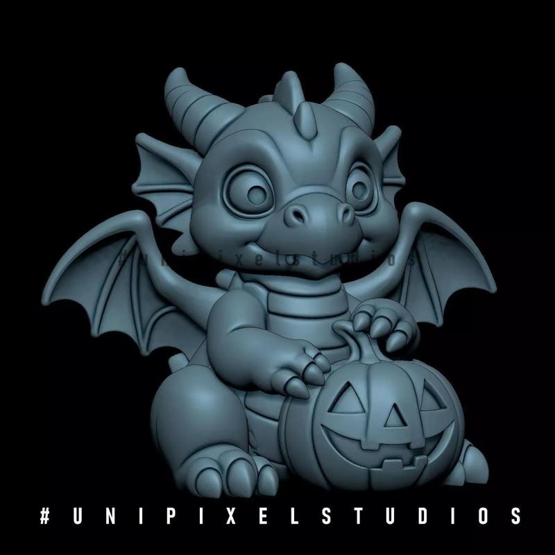 Cute Dragon and jack o lantern Halloween STL