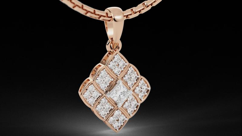 Quad Princess Cut Solitaire Diamond Pendant