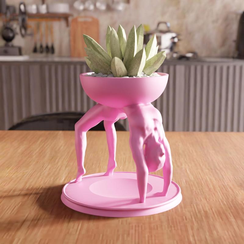 3D Yoga Girl Planter STL File - 122