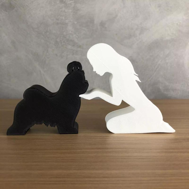 Girl and her Maltese -straight hair- for 3D printer