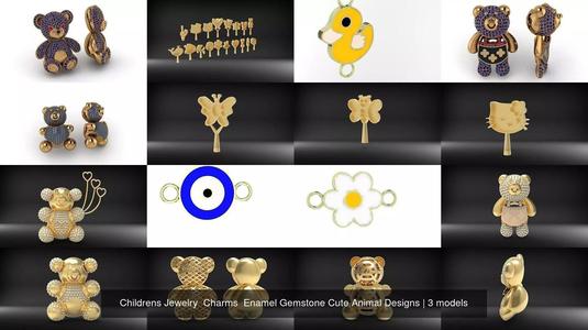 Childrens Jewelry  Charms  Enamel Gemstone Cute Animal Designs 3D Model Collection
