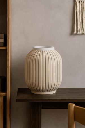 Ribbed Beige Vase – Modern Minimalist Home Decor