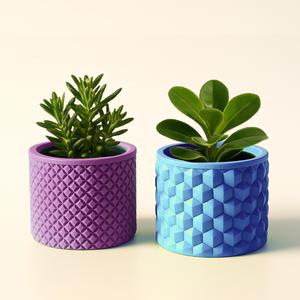 Unique Textured Planter, Pattern Planter Pot, Diamond & Cube Patterned, Cute Plant Holder, Cactus - Succulents
