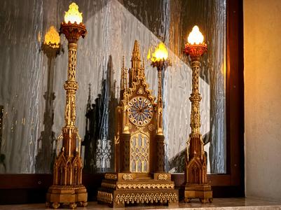 Neo-Gothic Garniture: Clock and Candlestick