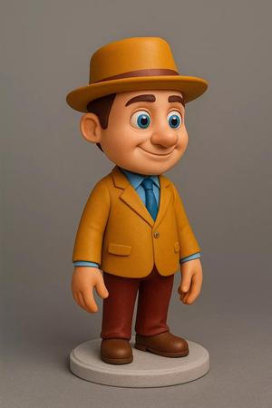 Cartoon Gentleman Character in Suit and Hat Stylized 3D Model