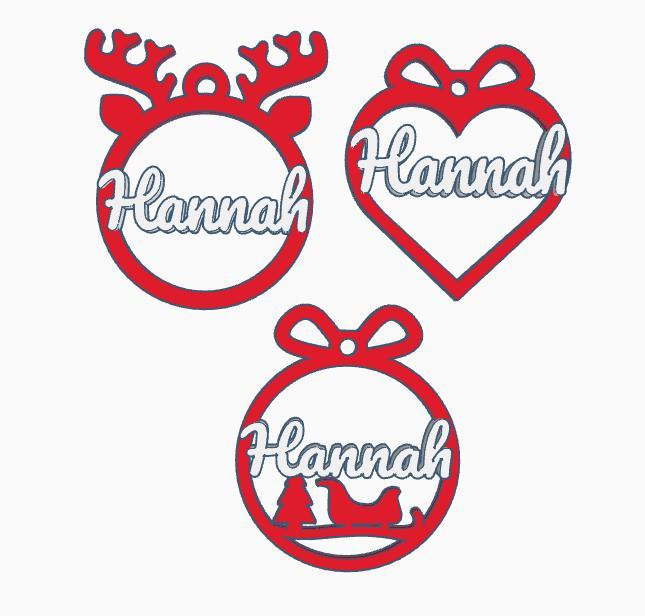 3 x Hannah, personalized Christmas bauble