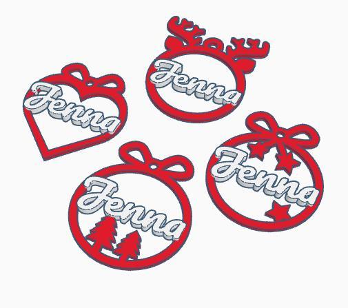 4 x Jenna, Personalized Christmas tree ball