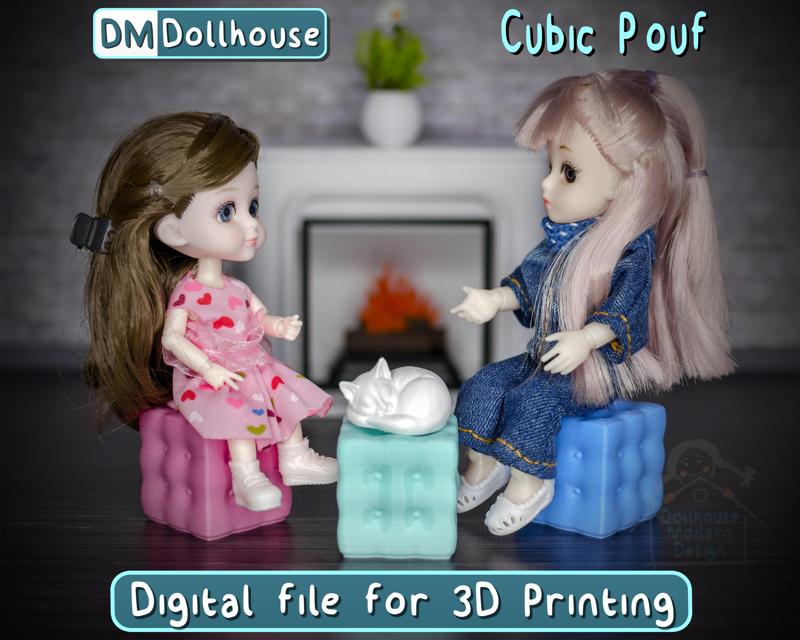 Miniature 1:12 Scale Stool - Square Pouf, Dollhouse modern furniture model, Stool for Doll