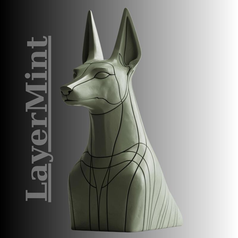 Anubis Head Bust 3D Model – Egyptian God of Death – Printable STL OBJ File – Digital Sculpture for Mythology or Decor