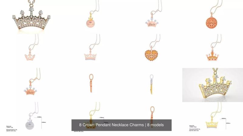 8 Crown Pendant Necklace Charms 3D Model Collection