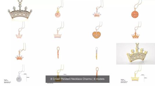 8 Crown Pendant Necklace Charms 3D Model Collection