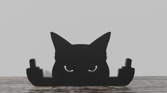 Grumpy Middle-Finger Cat Silhouette - Funny Ornament
