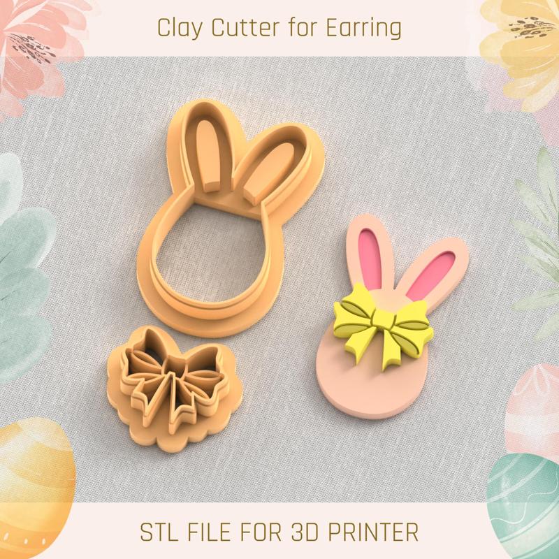 Bunny Egg and Ribon Easter Polymer Clay Cutters