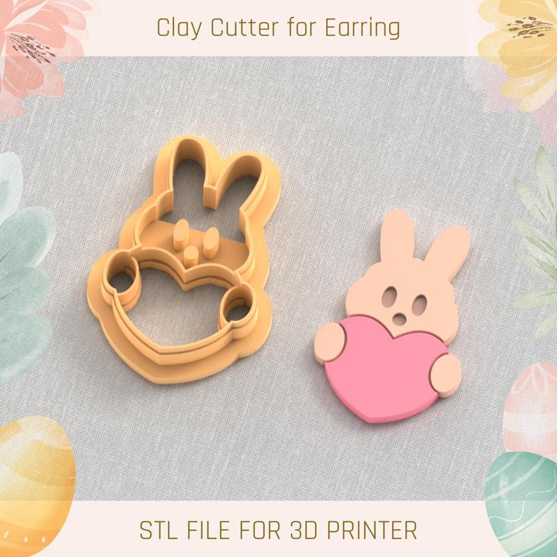Bunny with Heart Easter Polymer Clay Cutters