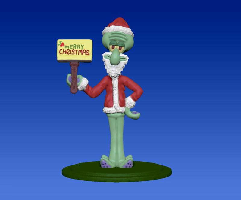squidward as santa claus saying merry christmas from spongebob
