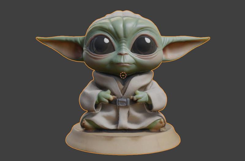 Chibi Baby Yoda - Stylized 3D Model with Adorable Expression