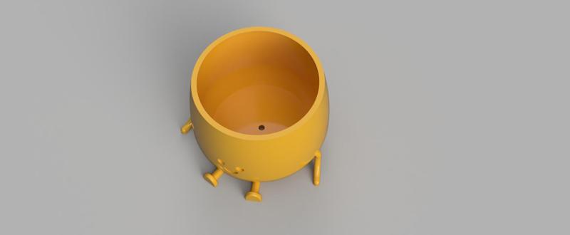 Happy flower pot with a hole for a water outflow.