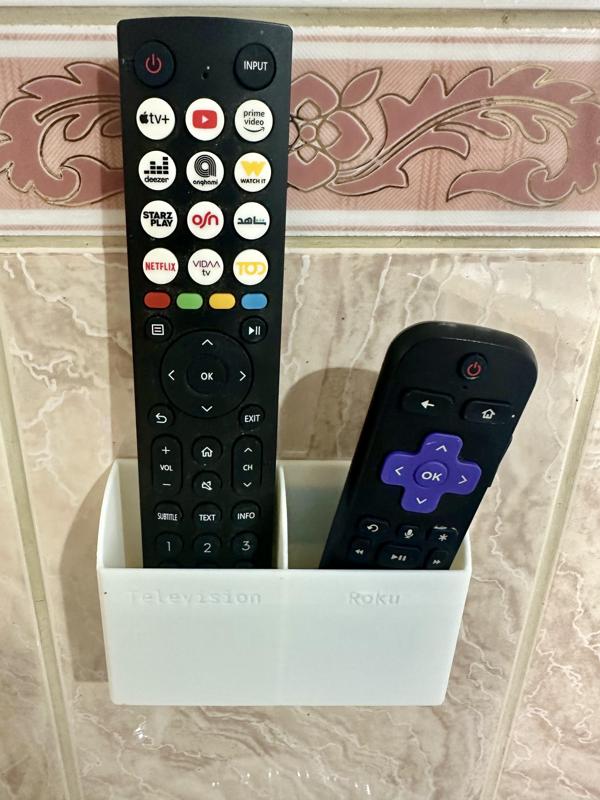TV/Roku Remote Holder with groove for double sided tape