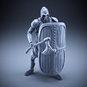 Skeleton - Heavy Infantry - Axe + Square Shield - Defensive Pose