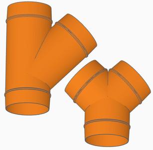 Ventilation Ø 100mm Y-link 1-to-2 straight-45 degree and 45-45 degree V2