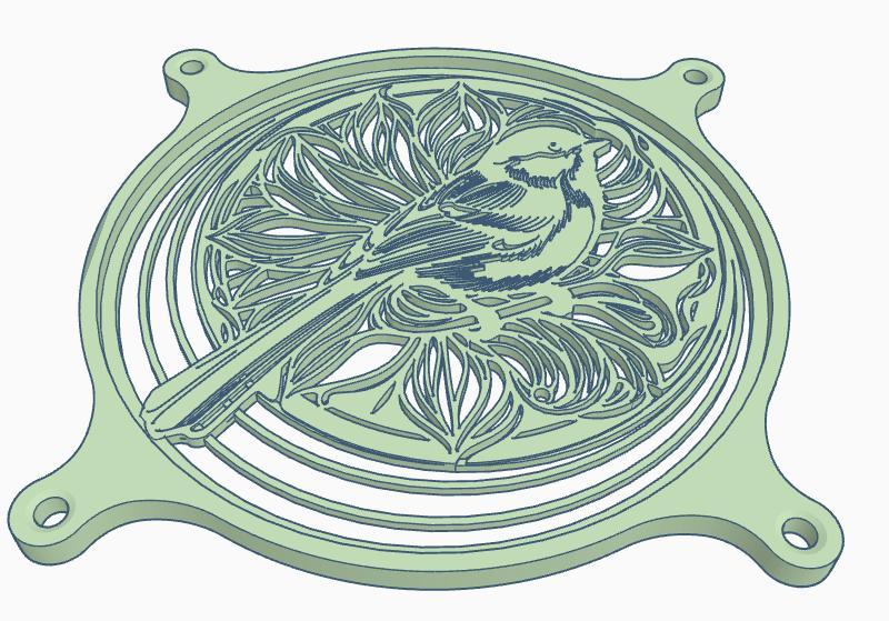 Fan cover: A tit sitting on a branch (120 mm)