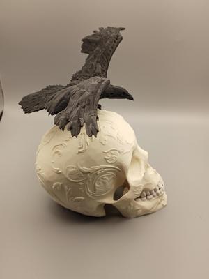 Ornamental Skull with Raven