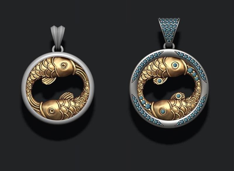 Horoscope Pisces fish pendants pack 3D print model