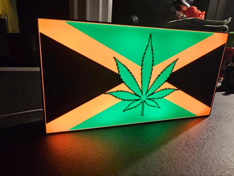 Jamaican flag with leaf led light box