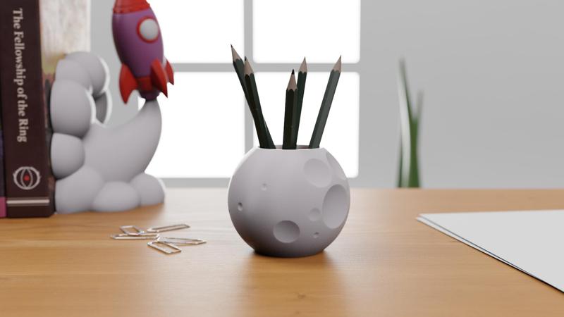 Moon Pen Holder Organizer - Stylized 3D Model