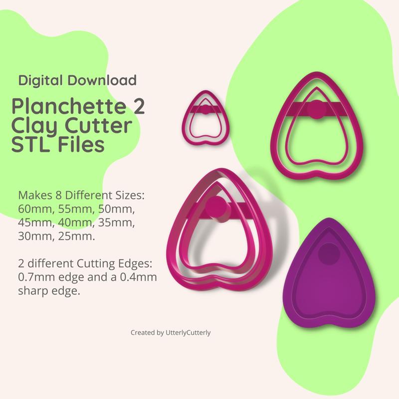 Planchette 2 Clay Cutter - Halloween STL Digital File Download- 8 sizes and 2 Cutter Versions