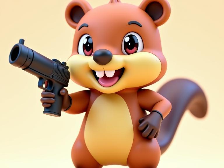 cute beaver with gun 