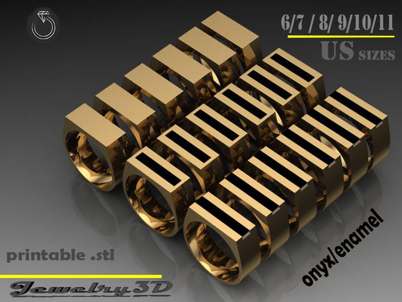 printable man"s ring whith enamel or onyx