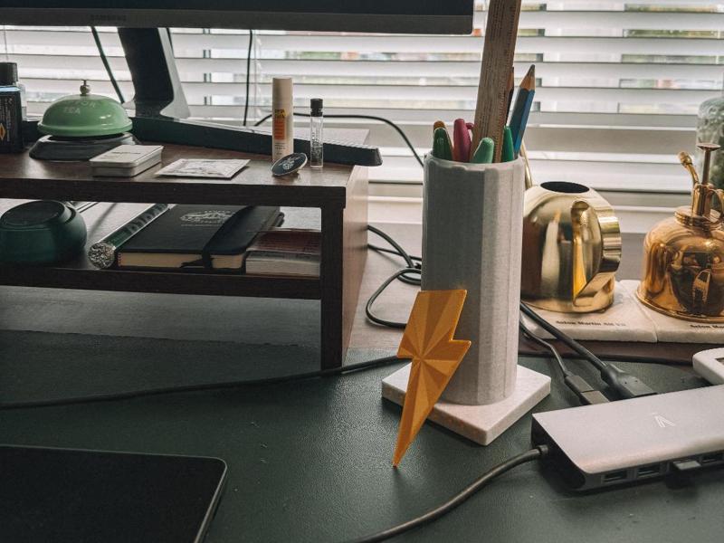 ZEUS Greek Pillar Pen Pot w/Bolt Bookmark & Magnet