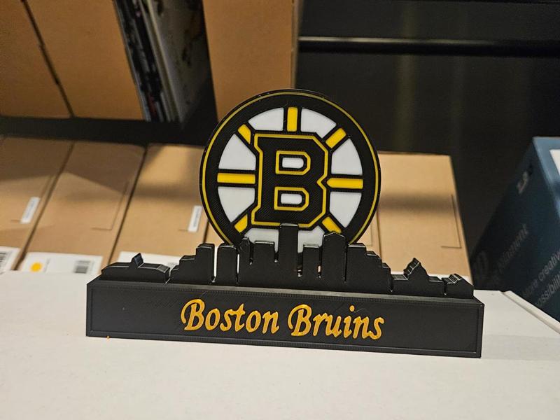 Boston Bruins with skyline of Boston NHL