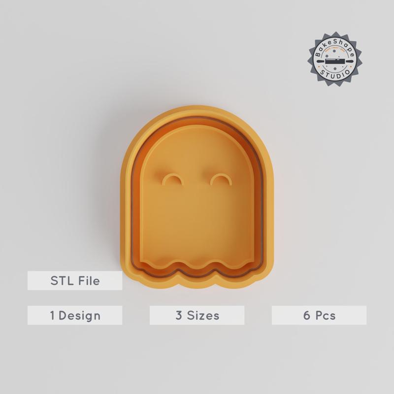Ghost Shape Cutter & Stamp Bundle, Halloween Cookie Design, Fondant Decoration, 3 Sizes S/M/L, 6 Piece Set