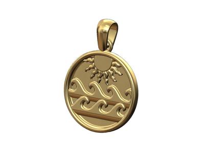 Sky sun and wave scenery pendant with bail 3D print model