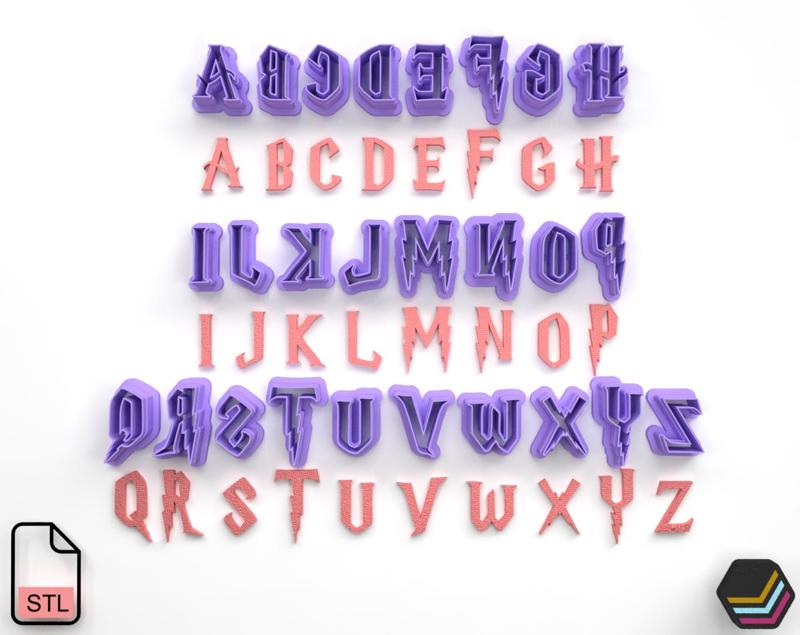 Polymer Clay Cutter STUD Harry-Potter Alphabet Cutter *3 Version Cut/Digital .Stl File For Use In A 3D Printer