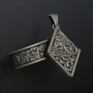 Ornamental Baroque Pendant Ring Collection 3D print model