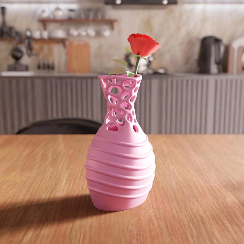 3D Modern Wireframe Vase STL File - 056