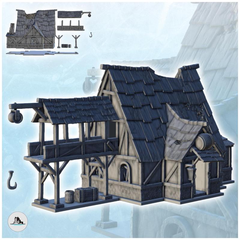 Medieval storage warehouse with pulley extension for handling (11) - Pirate Jungle Island Beach Piracy Caribbean Medieval