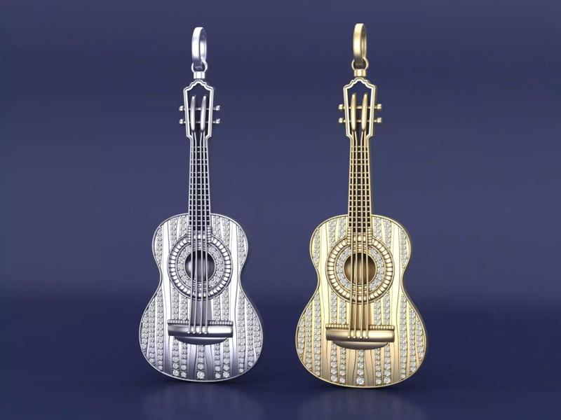 Guitar Pendant Diamond Necklace 3D CAD Design