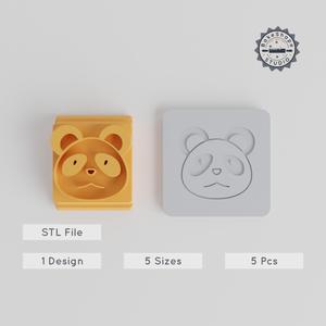 Panda Stamp Tile Set, 5 Sizes for Clay, Cookies & Fondant, Animal Motif, Cute Bamboo Bear Design