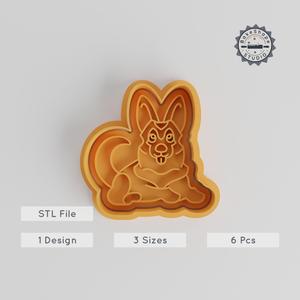 German Shepherd Shape Cutter, Cookie & Fondant Stamp, Pet Dog Theme, 6-Piece Set, S/M/L Sizes